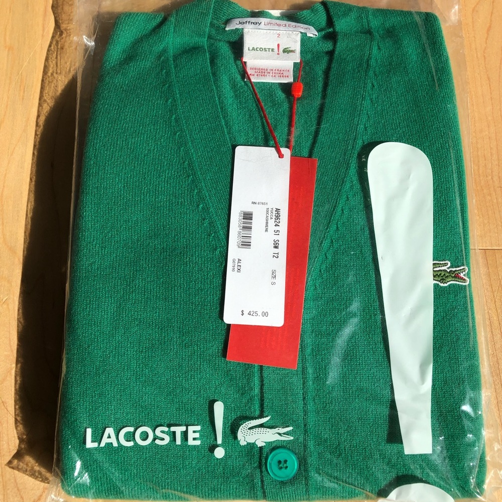 Lacoste green button down 100% cashmere sweater